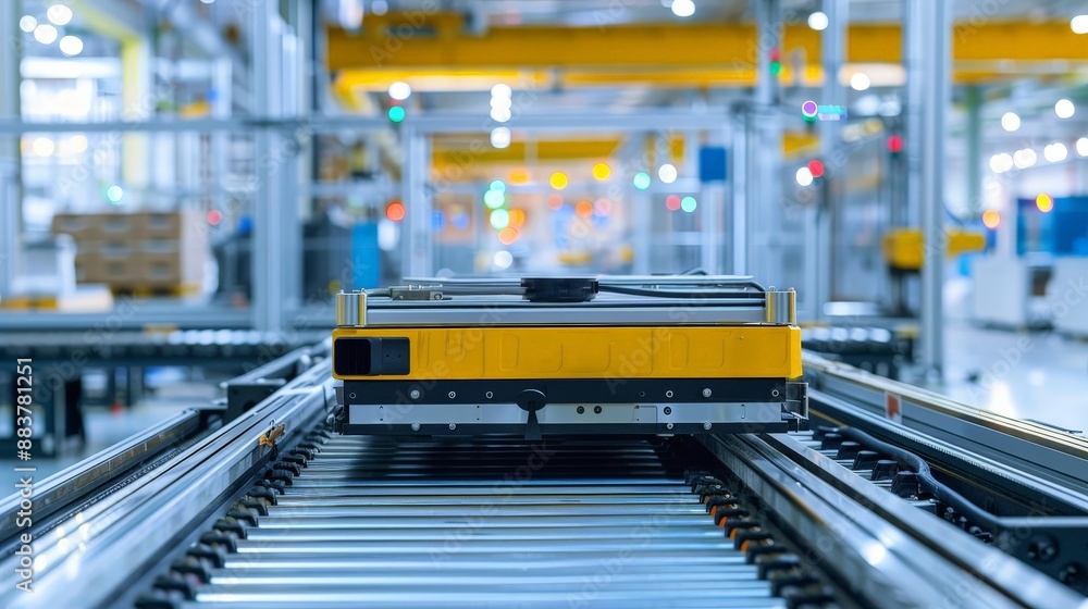 A smart factory with automated guided vehicles (AGVs) transporting materials efficiently across the production floor. A smart factory with automated guided vehicles (AGVs) transporting materials efficiently across the production floor.