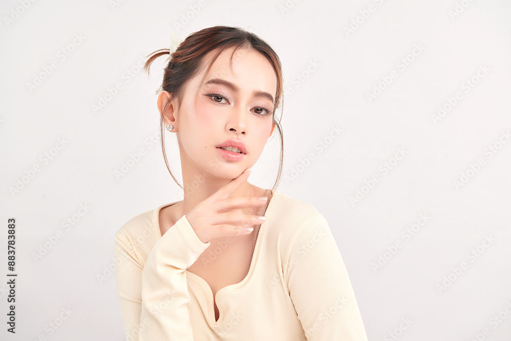 Beautiful young asian woman with clean fresh skin on white background, Face care, Facial treatment, Cosmetology, beauty and spa, Asian women portrait. Beautiful young asian woman with clean fresh skin on white background, Face care, Facial treatment, Cosmetology, beauty and spa, Asian women portrait.