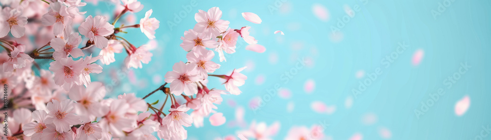 Beautiful cherry blossom in full bloom with pink petals against a clear blue sky background, evoking feelings of spring and tranquility. Beautiful cherry blossom in full bloom with pink petals against a clear blue sky background, evoking feelings of spring and tranquility.