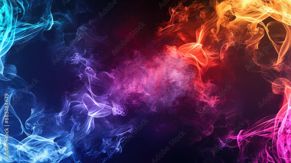 Vibrant Multicolored Smoke on Dark Background - Abstract Fluid Art and Neon Lighting Trends Vibrant Multicolored Smoke on Dark Background - Abstract Fluid Art and Neon Lighting Trends