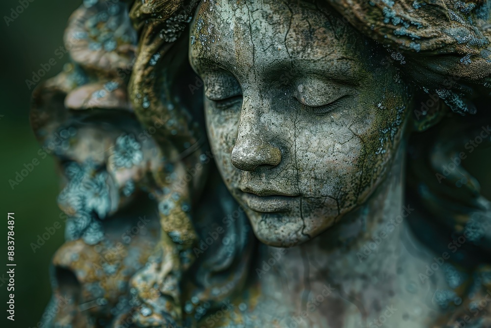 Weathered stone statue with eroded features. Weathered stone statue with eroded features.
