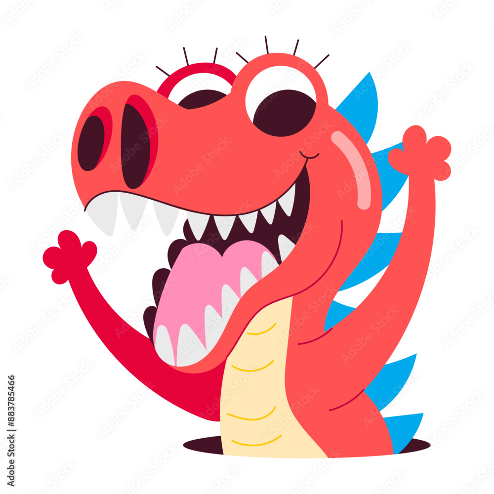 Fototapeta premium Cute cartoon sticker of a happy dino