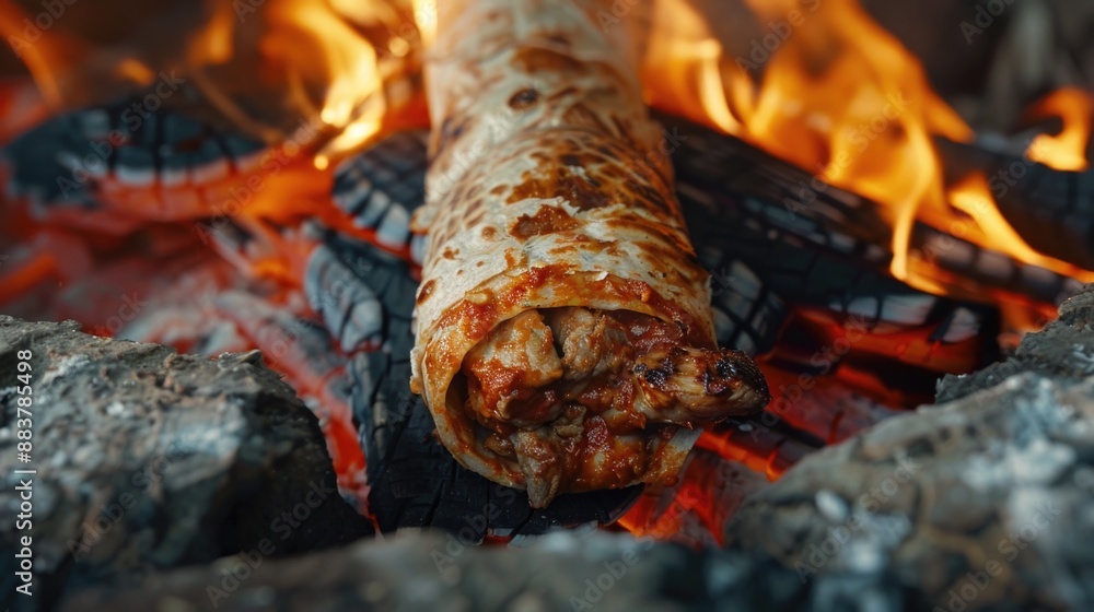 Cooking meat over open flame