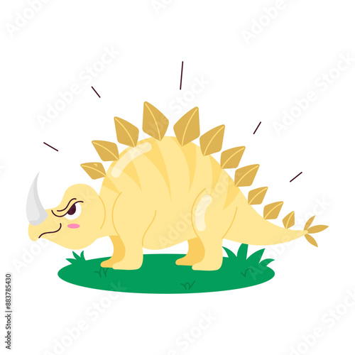 A flat sticker of angry stegosaurus dinosaur 


