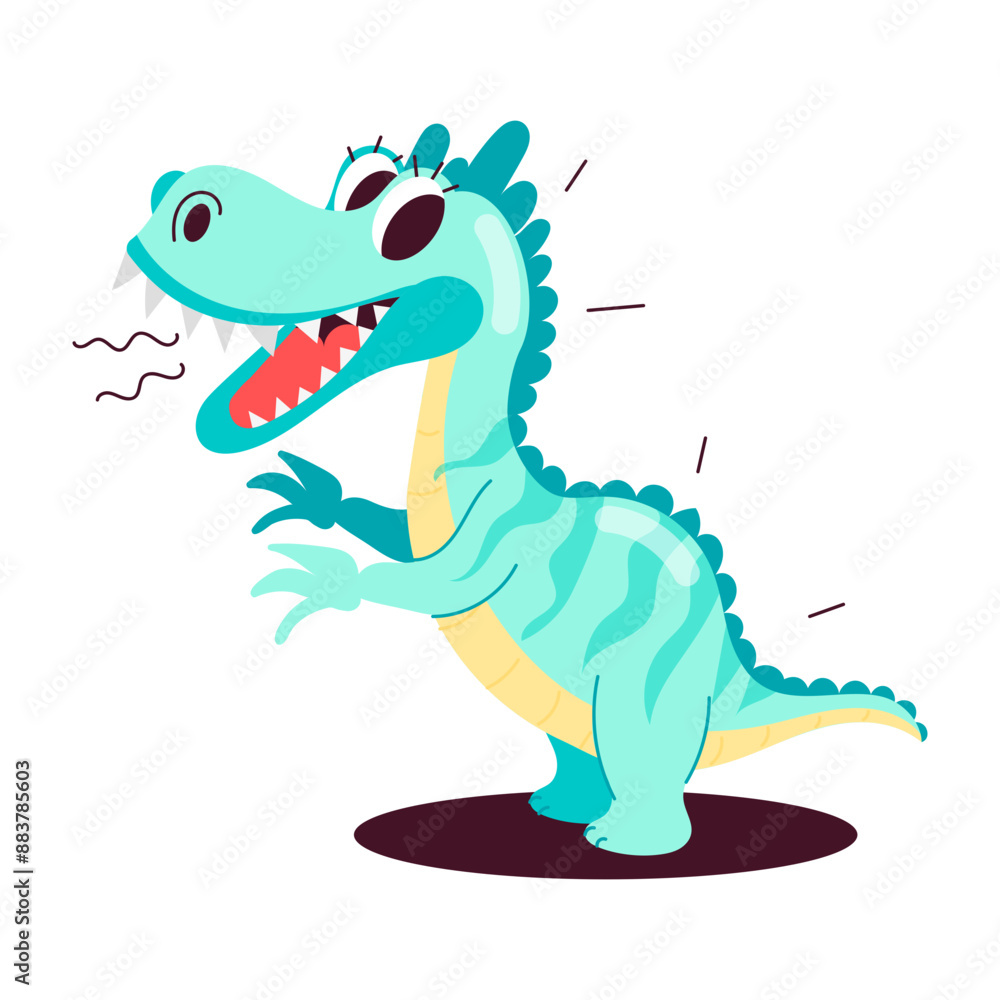 Fototapeta premium Happy dino sticker in flat style