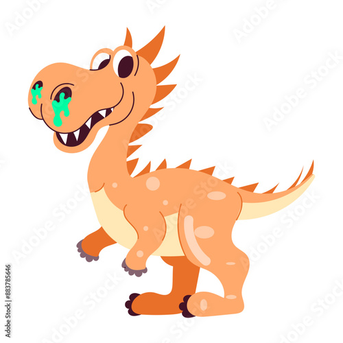 Sick dino with runny nose, flat sticker 

