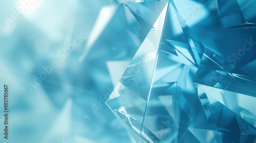 Close-up of abstract blue glass crystals with sharp edges, creating a modern and futuristic aesthetic. photo