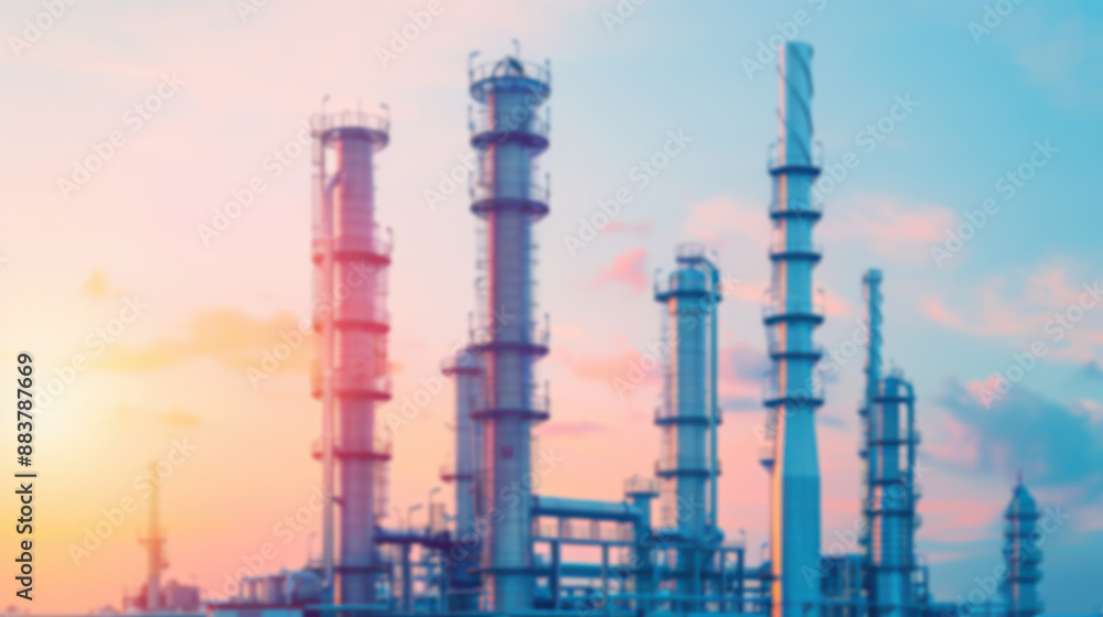 Industrial refinery with tall chimneys against a colorful sunset sky, highlighting the energy production and modern engineering. Industrial refinery with tall chimneys against a colorful sunset sky, highlighting the energy production and modern engineering.