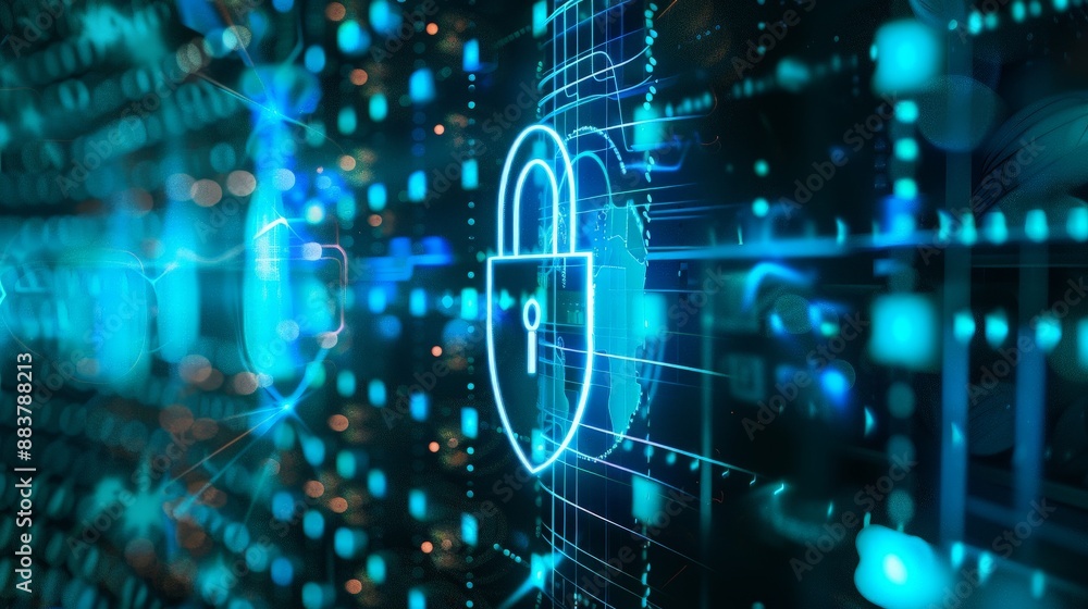 Fototapeta premium A state-of-the-art cybersecurity system, featuring an impenetrable firewall and advanced encryption algorithms, safeguarding critical data.