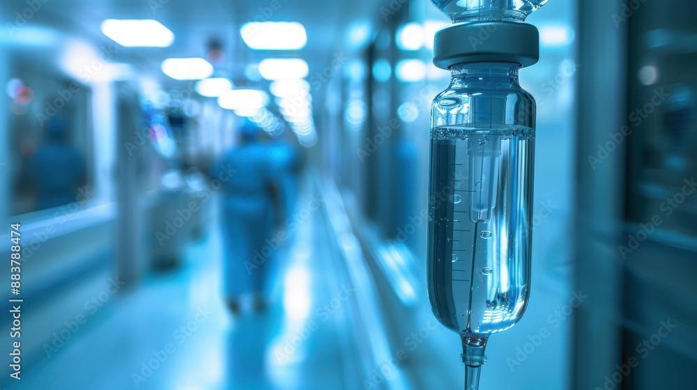 Close-up of an intravenous drip in a hospital corridor, emphasizing healthcare and medical treatment settings. Close-up of an intravenous drip in a hospital corridor, emphasizing healthcare and medical treatment settings.