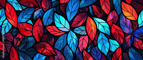 Wallpaper Mural Abstract background with a stained glass effect, colorful leaves in various shades of red and blue Torontodigital.ca