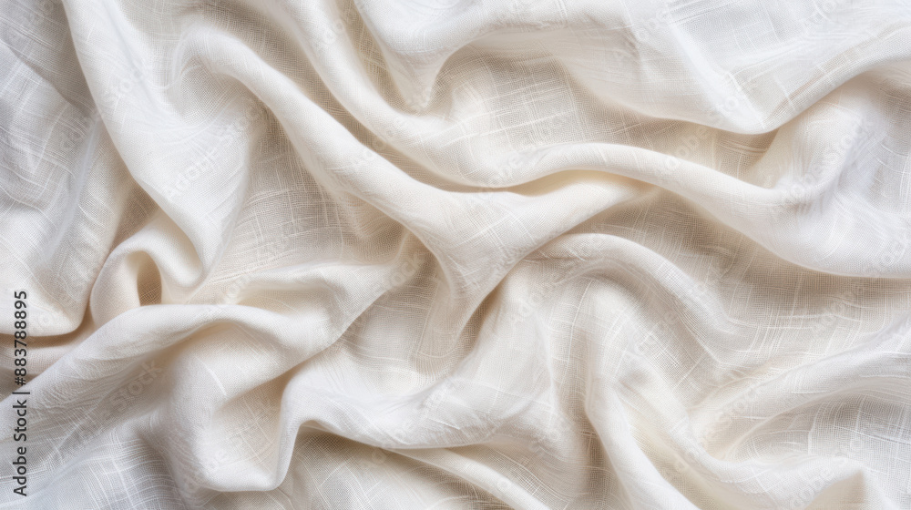 Soft white fabric with elegant creases and textures, providing a smooth and tranquil aesthetic ideal for backgrounds, design, or textiles. Soft white fabric with elegant creases and textures, providing a smooth and tranquil aesthetic ideal for backgrounds, design, or textiles.