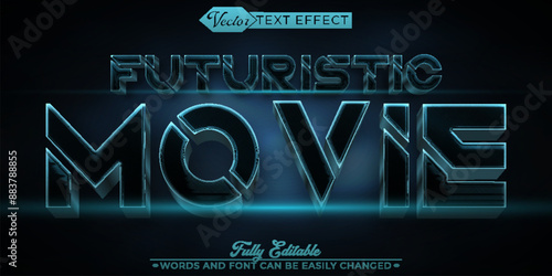 Futuristic Movie Blue  Vector Editable Text Effect Template