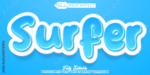 Photography Cartoon Surfer Vector Editable Text Effect Template