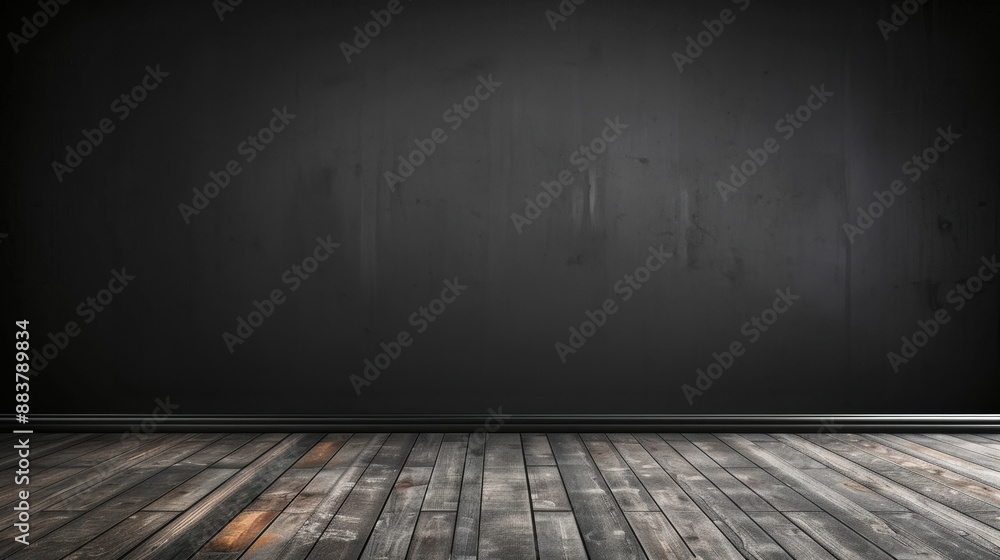 Empty dark textured room with wooden floor and black wall. Perfect for background or backdrop design with a vintage feel. Empty dark textured room with wooden floor and black wall. Perfect for background or backdrop design with a vintage feel.