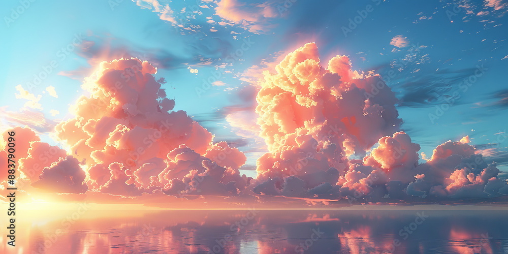 空と雲と太陽の光が反射した背景 空と雲と太陽の光が反射した背景