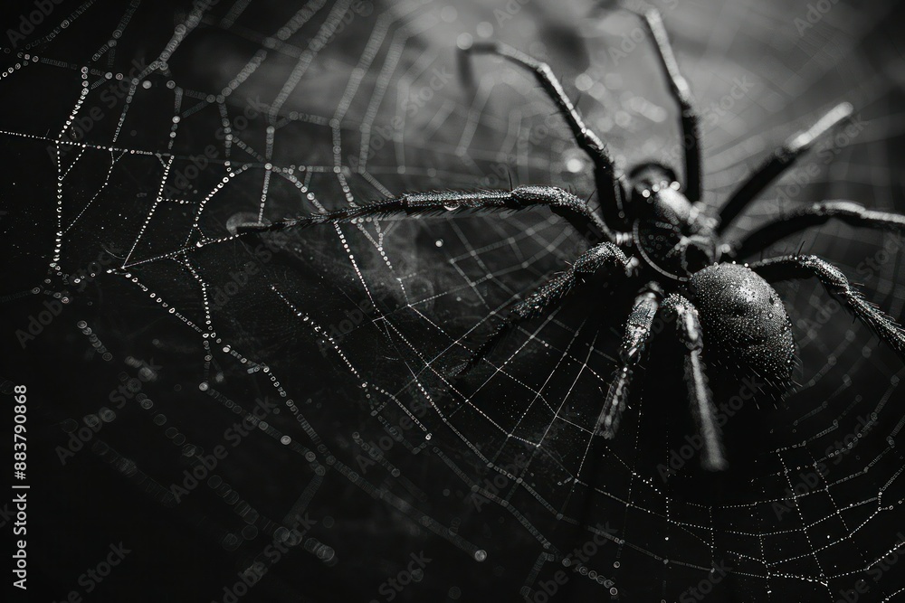 Obraz premium Creepy Spider Webs Silhouette on Black - Halloween Banner Panorama Template