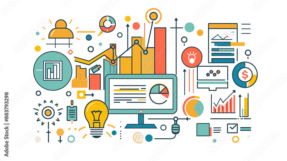Startup vector illustration with business and IT industry themes, light bulb idea, illustration of infographics Startup vector illustration with business and IT industry themes, light bulb idea, illustration of infographics