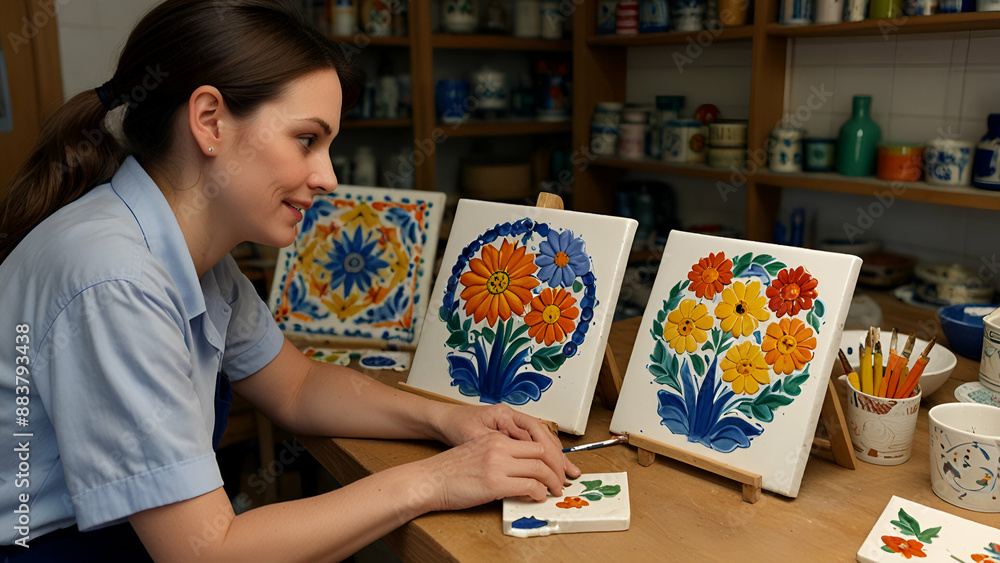 Fototapeta premium woman make painting flower drawing 
