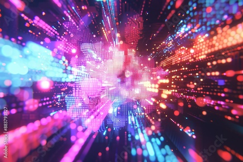 Wallpaper Mural Neon Pixelated Explosion A digital explosion rendered in neon pastel pixels, highlighting the energy and playful chaos of the digital world Torontodigital.ca