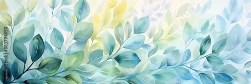 Panel kuchenny z motywem Artistic portrayal of tranquil green foliage in watercolor, capturing serenity and natural beauty
