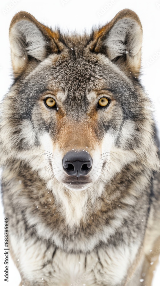 Close-up of a majestic wolf with piercing eyes, in a snowy backdrop. Perfect for wildlife and nature-themed content. Close-up of a majestic wolf with piercing eyes, in a snowy backdrop. Perfect for wildlife and nature-themed content.