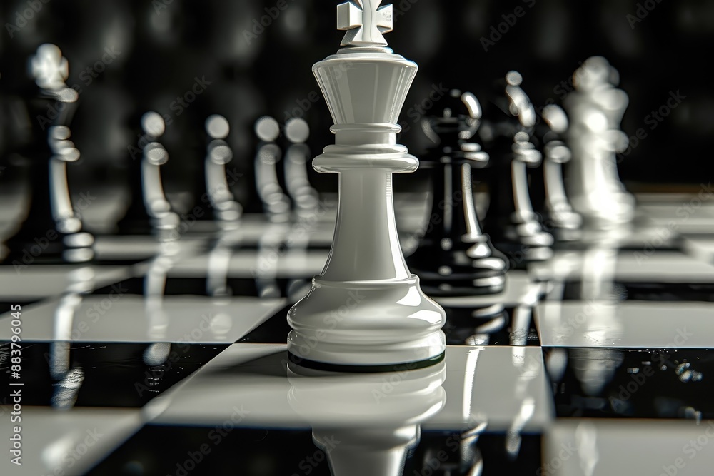 Chessboard mid-game, representing calculated moves of a chess algorithm. Chessboard mid-game, representing calculated moves of a chess algorithm.
