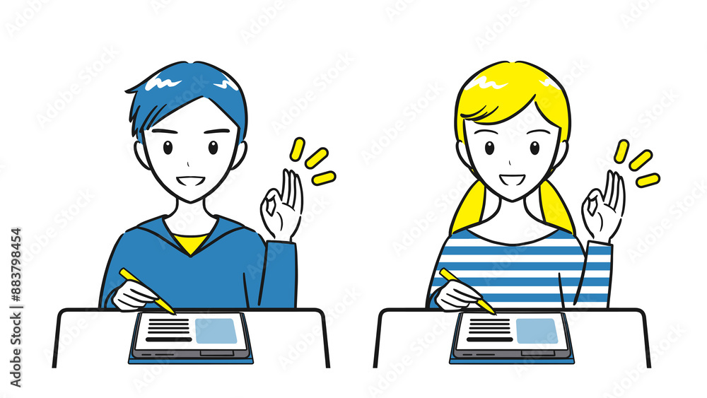 タブレット学習で勉強がばっちりな小学生の男子女子セット(シンプル) タブレット学習で勉強がばっちりな小学生の男子女子セット(シンプル)