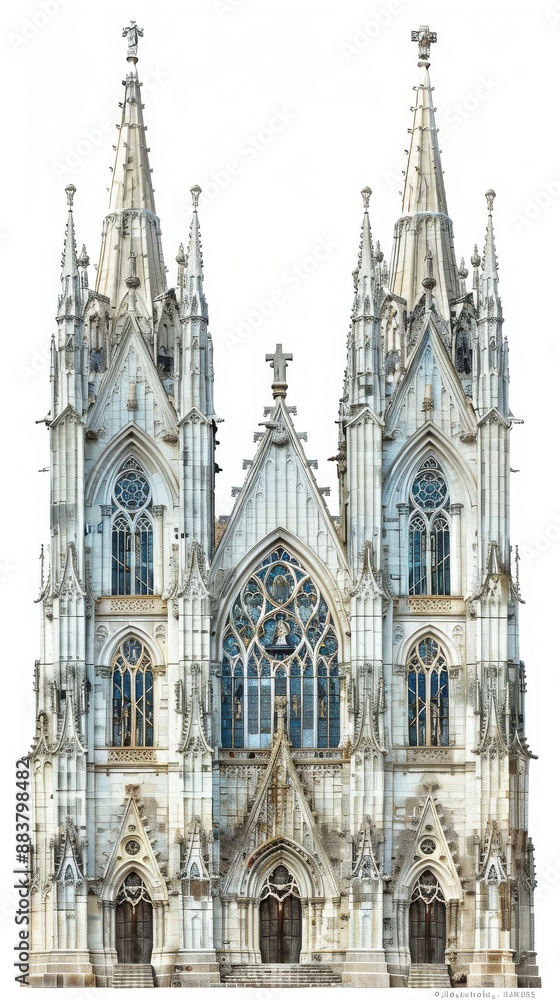 Fototapeta premium Majestic gothic cathedral with intricate details and twin spires, showcasing architectural beauty and historical grandeur.