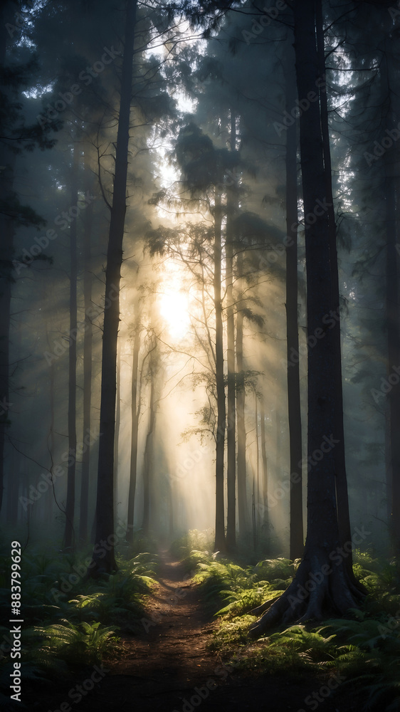 Obraz premium misty morning in the forest