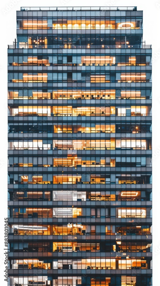 Modern high-rise building with glowing windows, showcasing vibrant office life in an urban setting during the night. Modern high-rise building with glowing windows, showcasing vibrant office life in an urban setting during the night.
