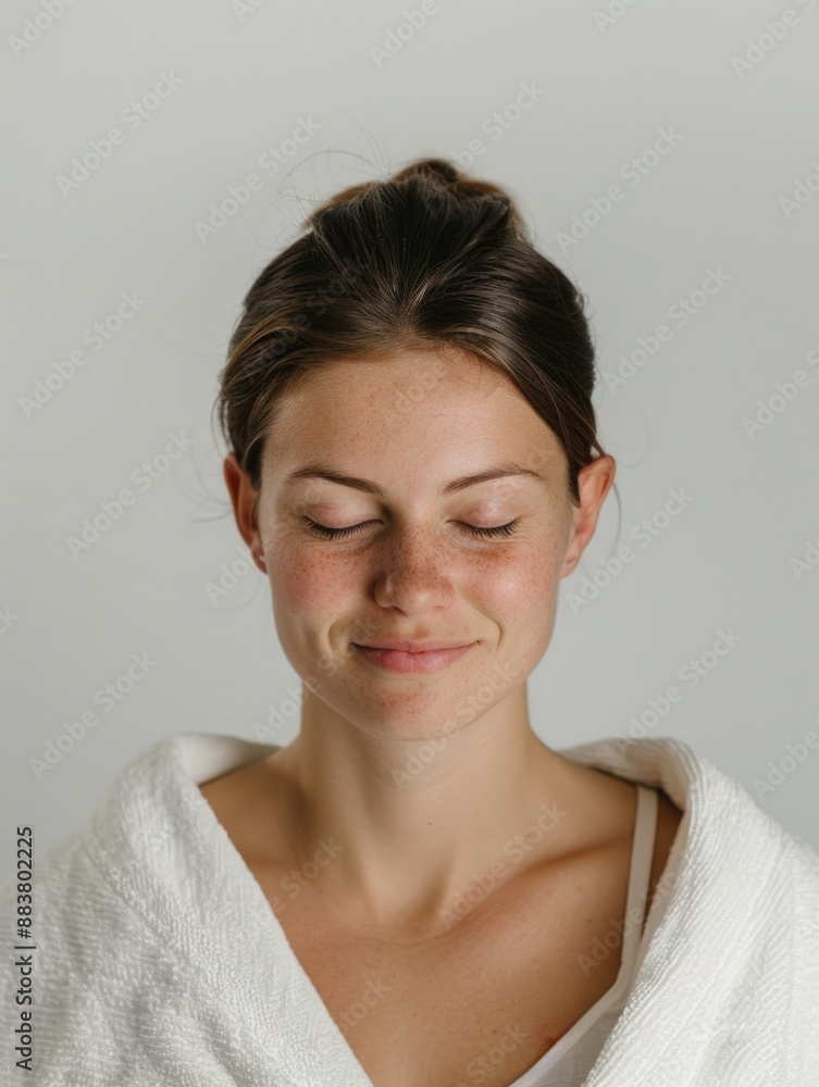 Woman relaxing with eyes closed in towel Woman relaxing with eyes closed in towel