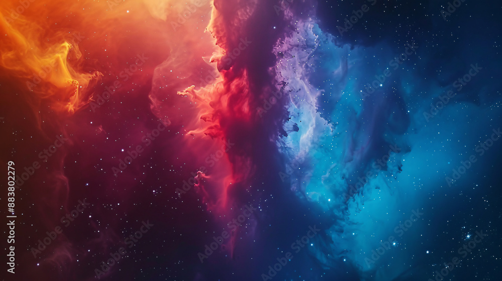 Fototapeta premium Colorful nebula in space with stars, smoke, fog, and dust