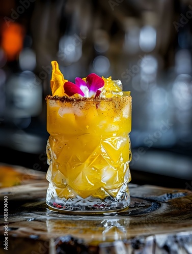 Vibrant Amber and Scarlet Mai Tai Drink photo