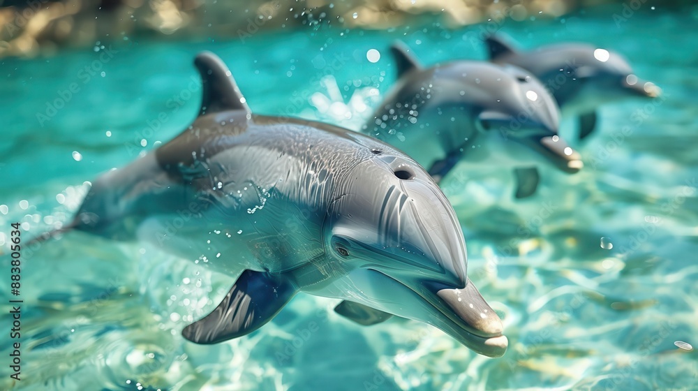 Obraz premium A group of dolphins swimming gracefully in the ocean