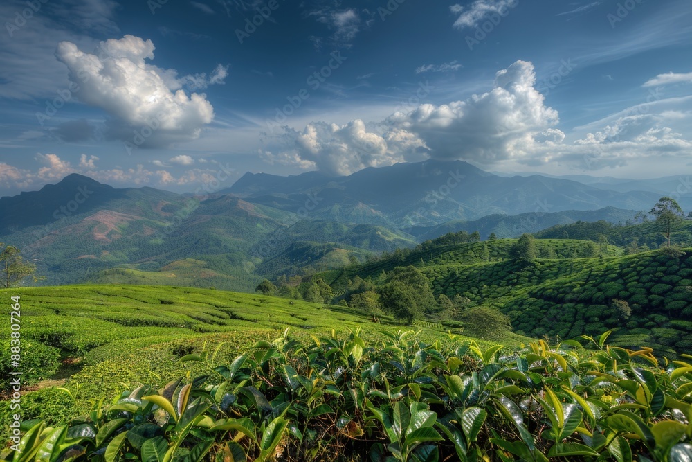 Tea plantation in mountainous terrain Tea plantation in mountainous terrain