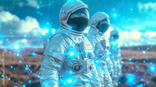 Wallpaper Mural Futuristic Astronauts in Stylish Space Suits Exploring a Cosmic-Colored Alien Landscape Torontodigital.ca