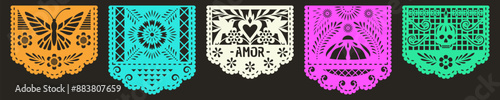 Set of Papel Picado banners. Mexican garlands, fiesta party supplies, party decorations, destination wedding decor.