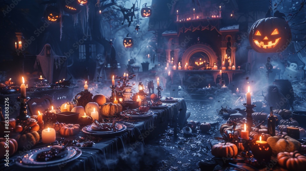 Spooky Halloween Dinner Table Setting. Spooky Halloween Dinner Table Setting.
