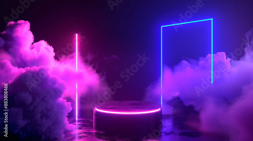 colorful neon light line digital studio colorful smoke