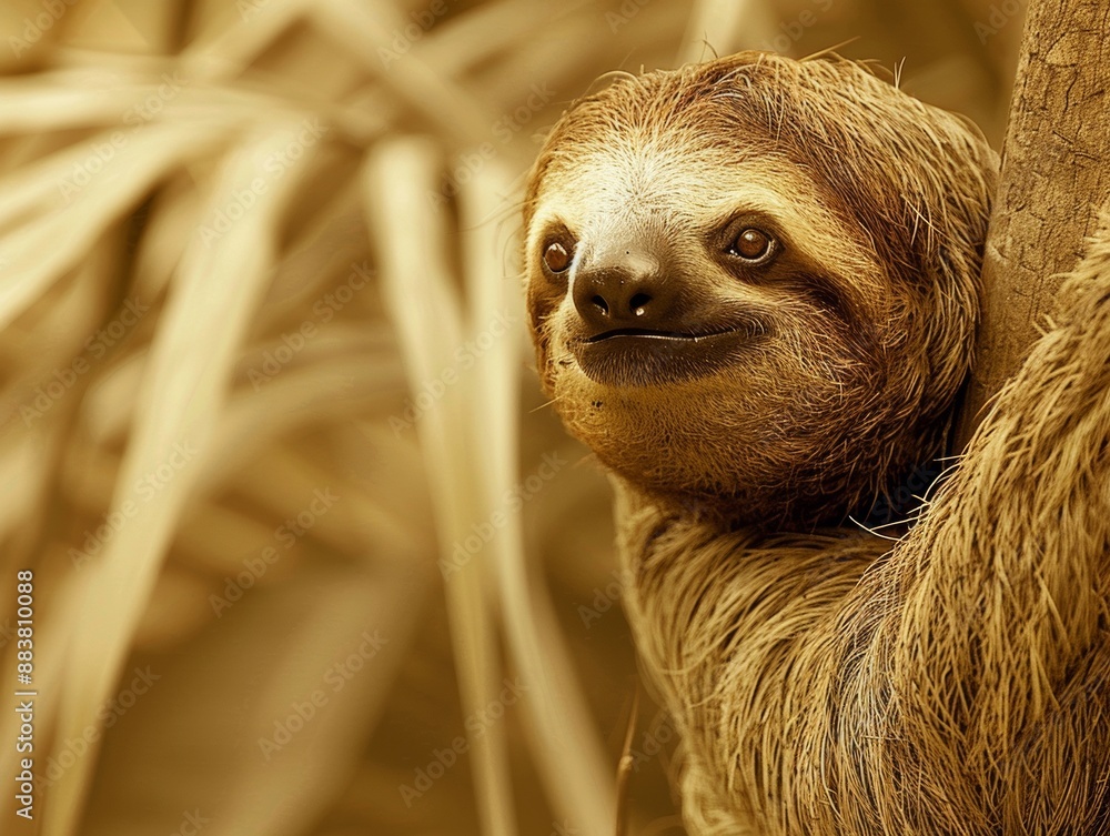 Tranquil Afternoon: Serene Sloth Relaxing in a Lush Tropical Forest Tranquil Afternoon: Serene Sloth Relaxing in a Lush Tropical Forest