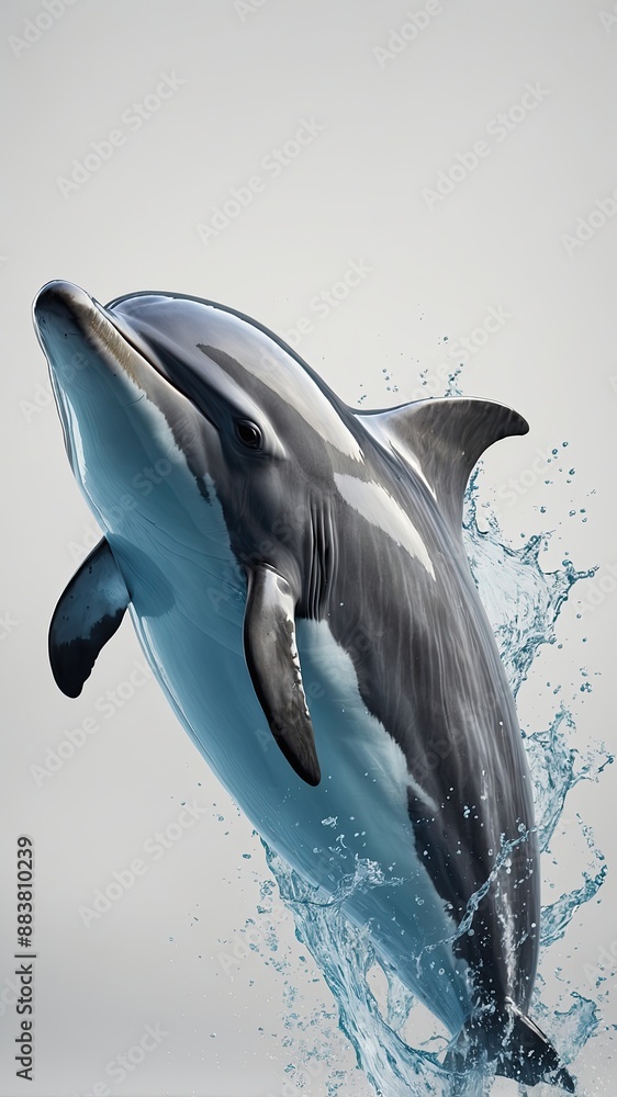 Obraz premium 3D render, 8K High detail of a cute dolphin full body, white solid background