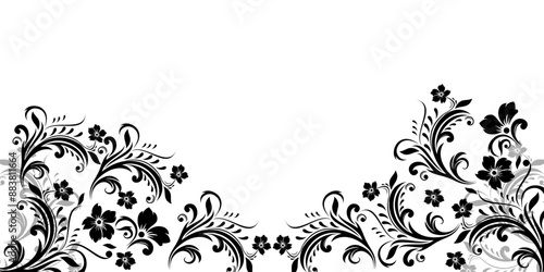 Flower Black color in white Background , Hand drawn sketch flowers vector