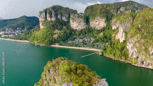 Pai Plong Beach drone shot above huge rock photo