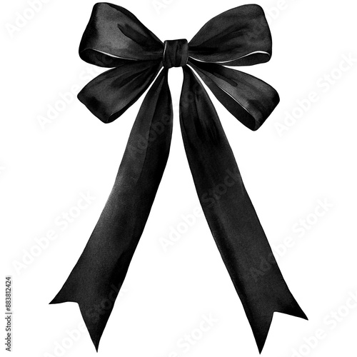 Black Bow PNG, Watercolor Ribbon Bow Clipart