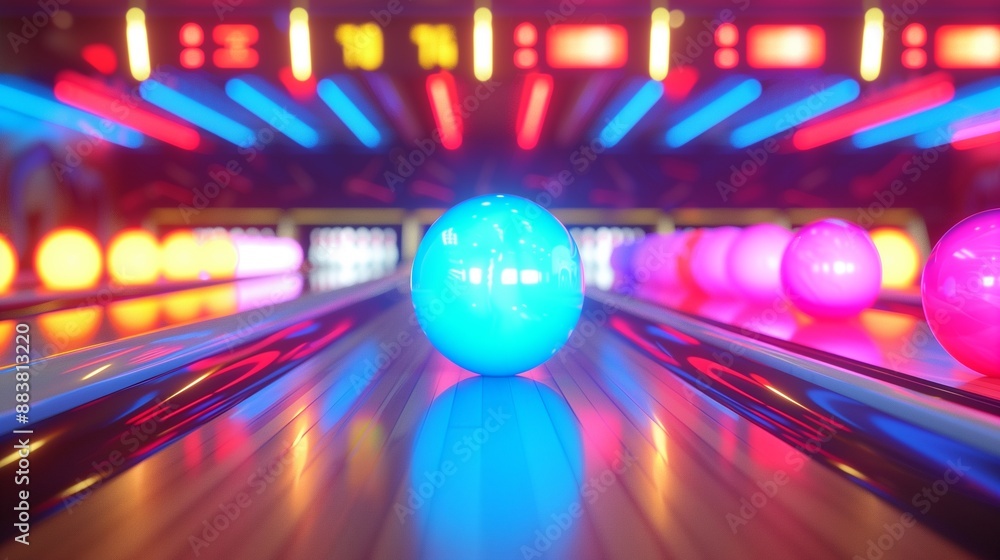 A dynamic and colorful scene of a modern bowling alley showcasing an array of neon bowling balls on a pristine, polished lane.
A dynamic and colorful scene of a modern bowling alley showcasing an array of neon bowling balls on a pristine, polished lane.