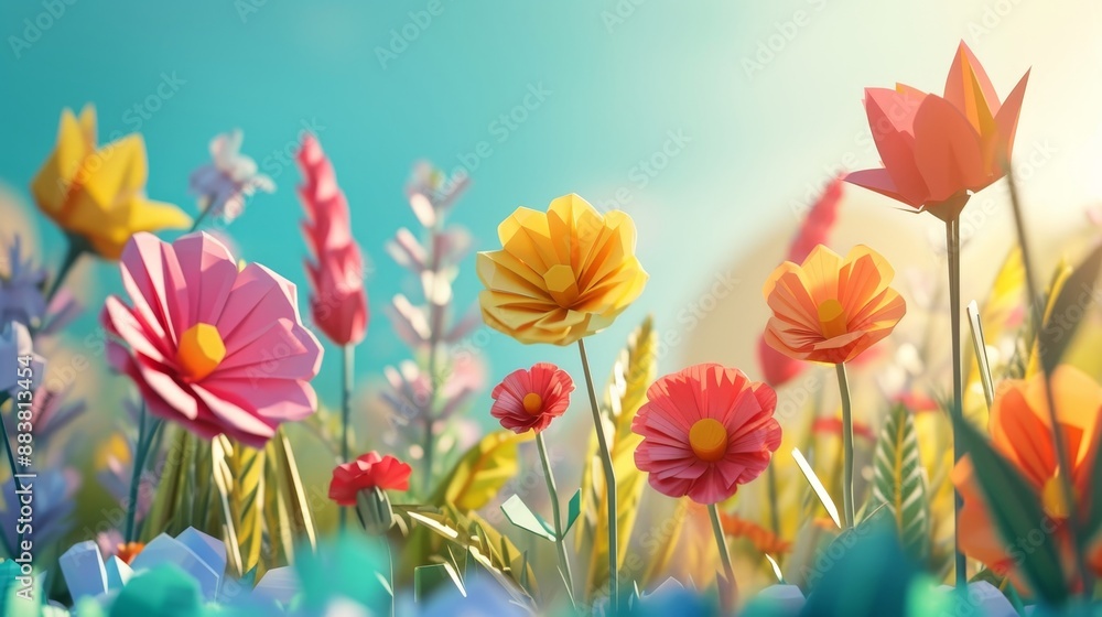 D flowers blooming in an abstract sunny garden AI generated illustration D flowers blooming in an abstract sunny garden AI generated illustration