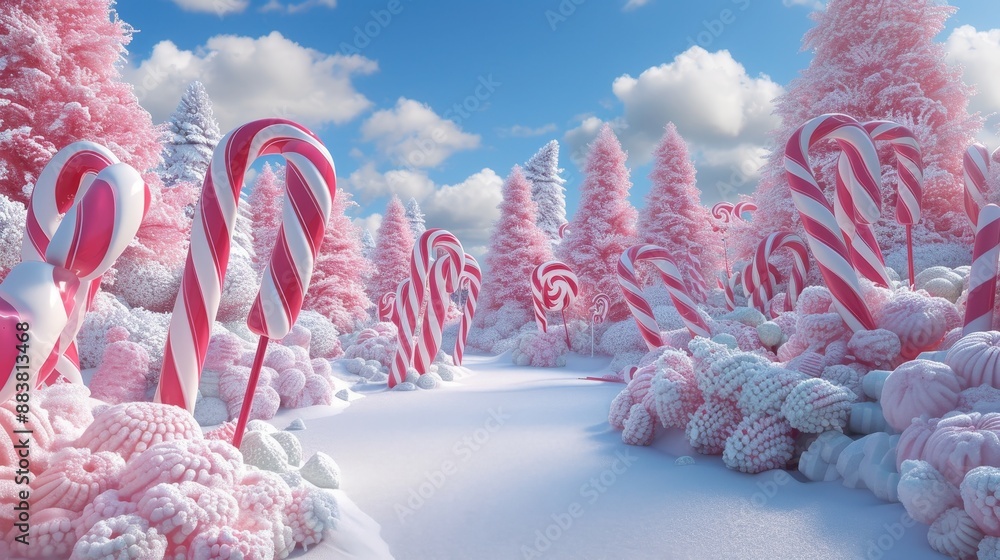 D forest of candy canes and lollipops in a candyland environment AI generated illustration