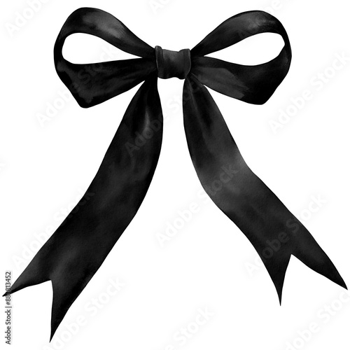 Black Bow PNG, Watercolor Ribbon Bow Clipart