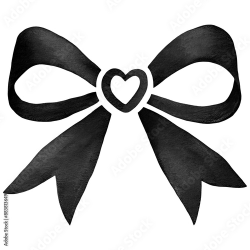 Black Bow PNG, Watercolor Ribbon Bow Clipart